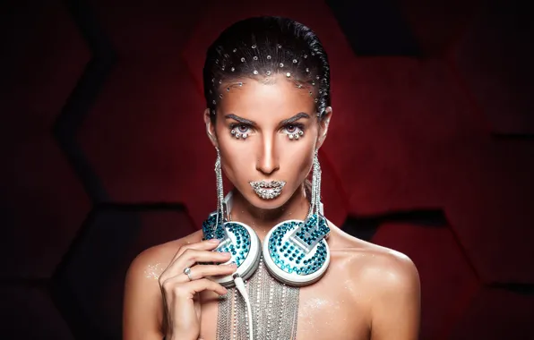 Eyes, girl, decoration, style, lights, Shine, portrait, earrings