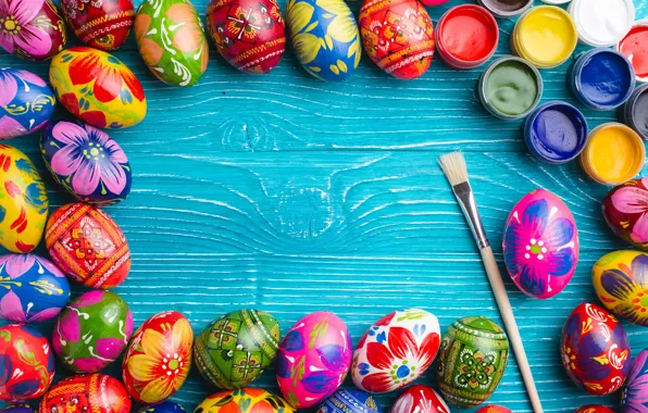 Paint, spring, colorful, Easter, wood, spring, Easter, eggs