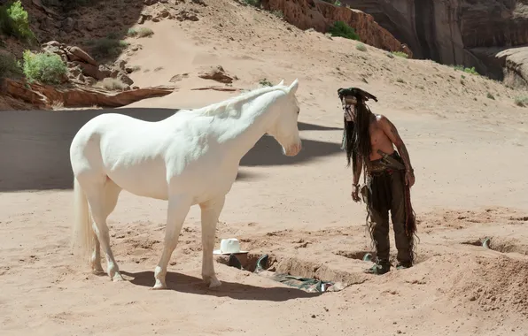 Picture Johnny Depp, man, actor, Johnny Depp, The Lone Ranger, The lone Ranger, Tonto
