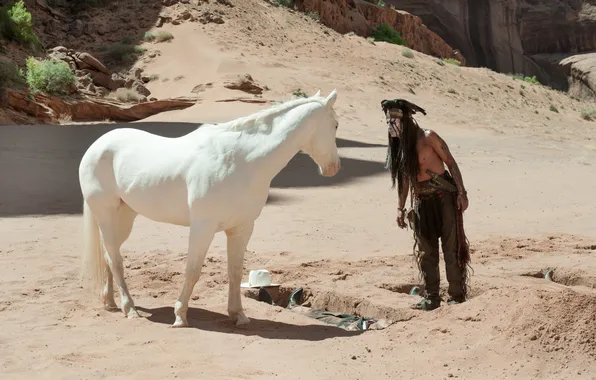 Johnny Depp, man, actor, Johnny Depp, The Lone Ranger, The lone Ranger, Tonto