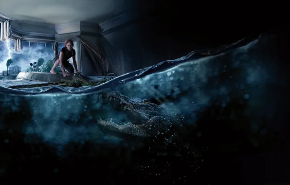 Element, disaster, crocodile, flood, Thriller, poster, horror, Kaya Scodelario