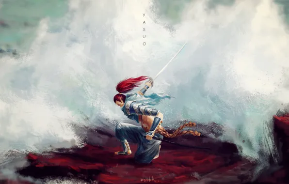 Picture sword, art, samurai, guy, League of Legends, LoL, Yasuo, Yasuo