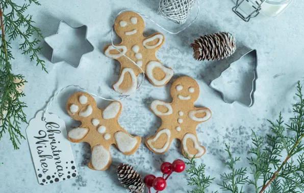 Branches, table, men, rope, cookies, Christmas, New year, needles