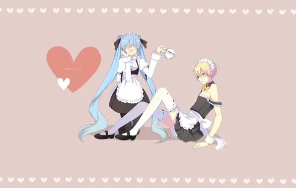 Girl, coffee, Cup, guy, vocaloid, Hatsune Miku, Vocaloid, the maid