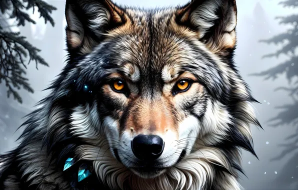 Look, Wolf, Face, Predator, Digital art, Closeup, AI art, The Art of Artificial Intelligence