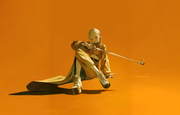 Picture women, white hair, AI Art, holding sword