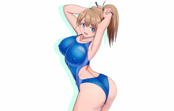 Girl, sexy, ass, long hair, brown hair, boobs, anime, blue eyes