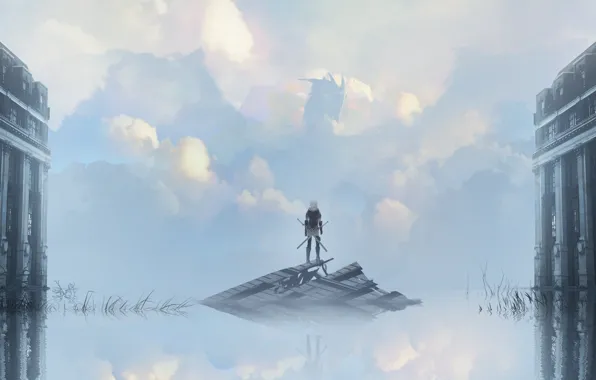 The sky, clouds, dragon, home, anime, art, guy, asuteroid