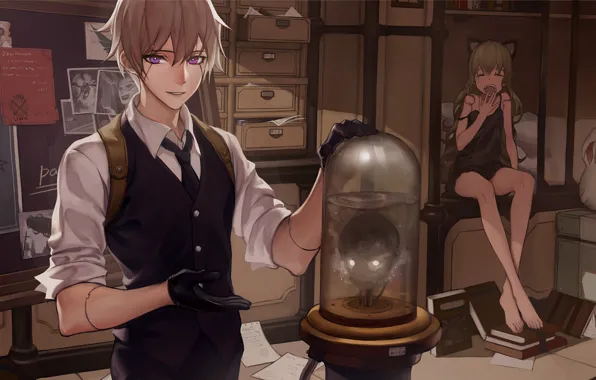 Picture girl, room, robot, anime, art, guy, auer