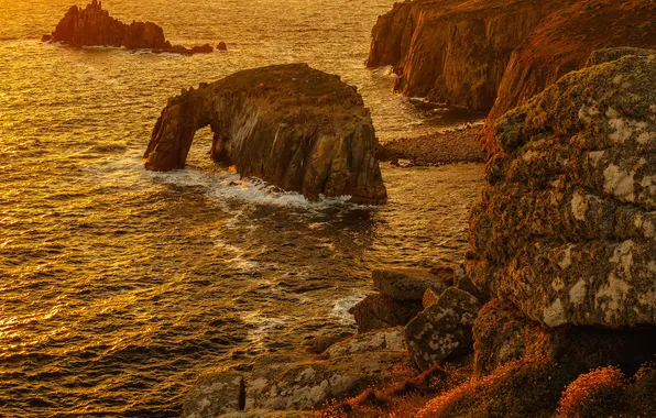 Picture sea, rocks, shore, arch