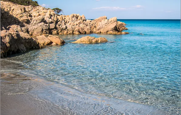 Picture sea, the sky, rocks, shore, diving