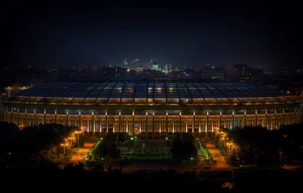 Night, The city, Sport, Light, Football, Moscow, Russia, Stadium