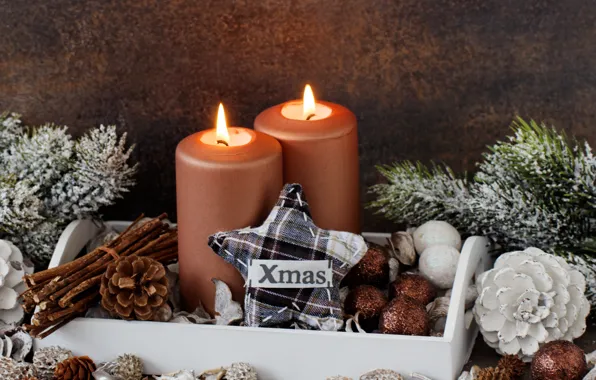 Candles, New Year, Christmas, balls, merry christmas, decoration, xmas, holiday celebration