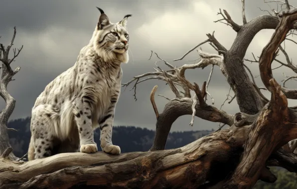 Forest, the sky, look, clouds, mountains, branches, nature, pose