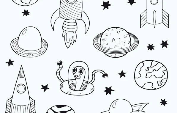 Space, the moon, star, ship, planet, rocket, comet, alien