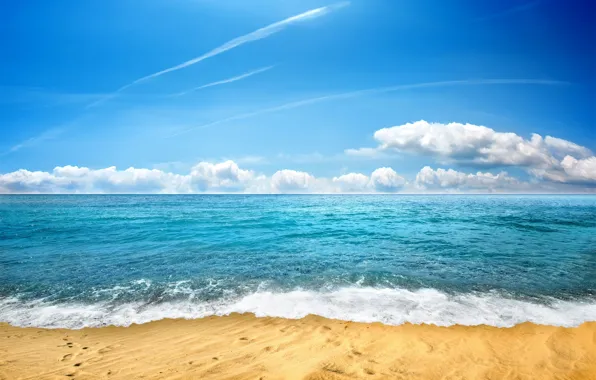Sand, sea, beach, the sky, shore, beach, sea, seascape