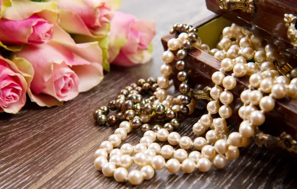 Picture decoration, roses, bouquet, box, beads