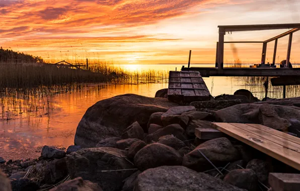 Picture sunset, lake, Sweden