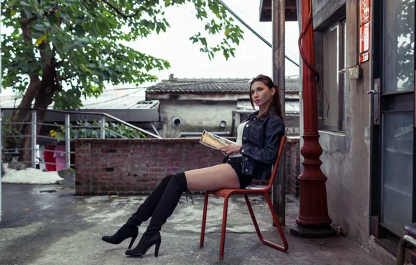 Look, pose, legs, Asian, cutie, asian, terrace, cutie