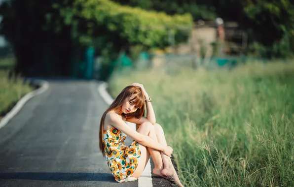 Picture road, girl, Asian