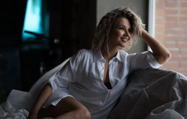 Look, girl, pose, smile, hair, curls, Alexey Burtsev, Natalia Beloborodova