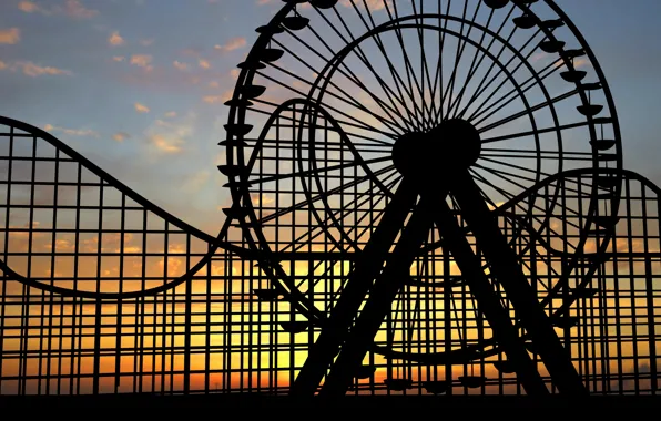 Sunset, childhood, background, Wallpaper, mood, attraction, Ferris wheel, wallpaper