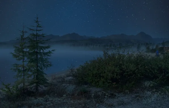 Picture the sky, landscape, mountains, night, nature, stars, Vladimir Ryabkov, Kolyma