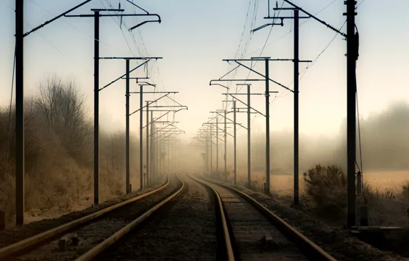 Fog, railroad, power line