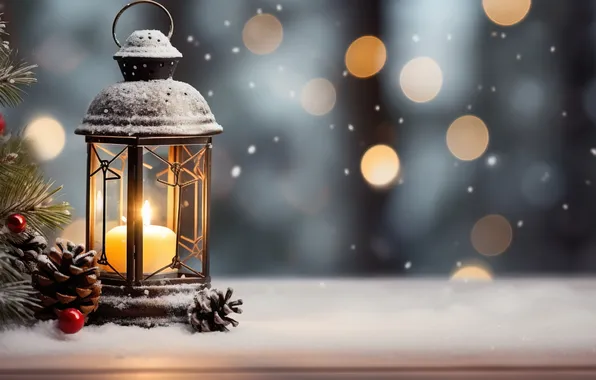 Picture winter, snow, night, Christmas, lantern, New year, Christmas, night