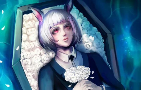 Water, flowers, bouquet, boy, lies, ears