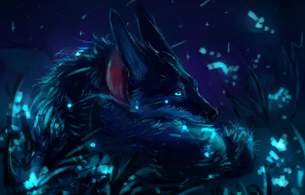 Night, nature, wolf, by AlaxendrA