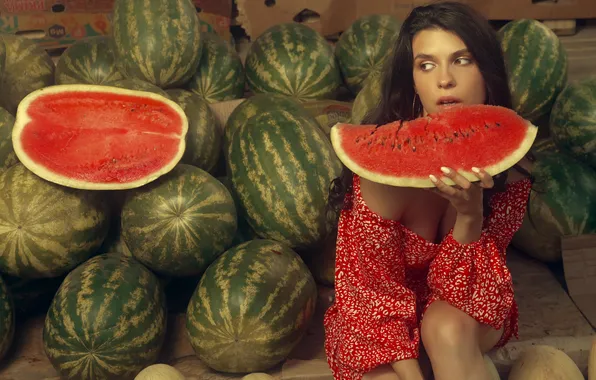 Feet, model, watermelon, Vadim Aksenov