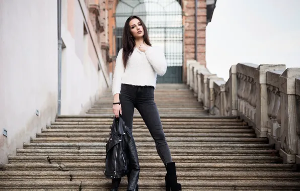 Autumn, face, model, brunette, steps, Carlotta