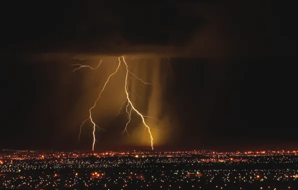 Picture the city, lights, lightning