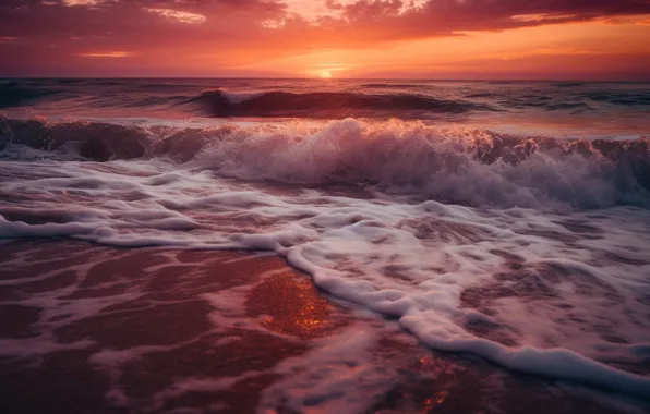 Sea, wave, landscape, nature, shore, surf, digital art, AI art