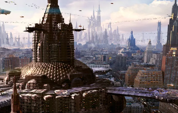 The city, future, skyscrapers, megapolis, render