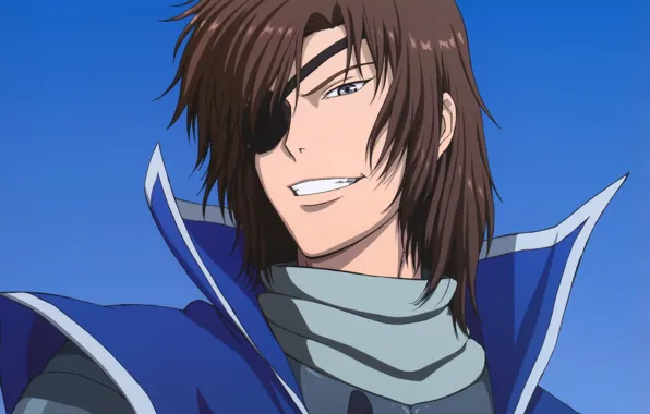 Look, smile, guy, blue background, Sengoku Basara, The Era Of Unrest