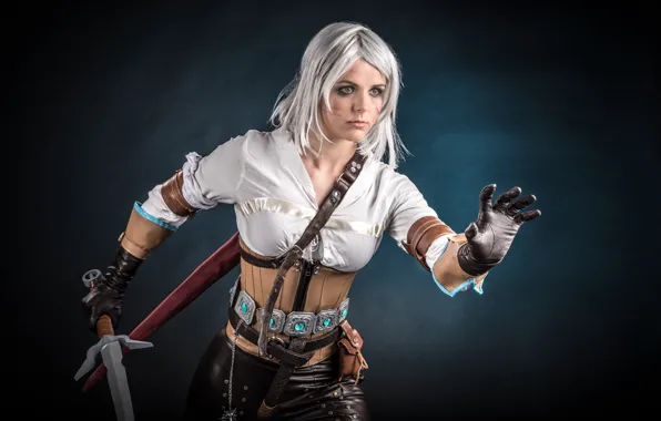 Picture girl, sword, blood, game, The Witcher, woman, ken, wolf