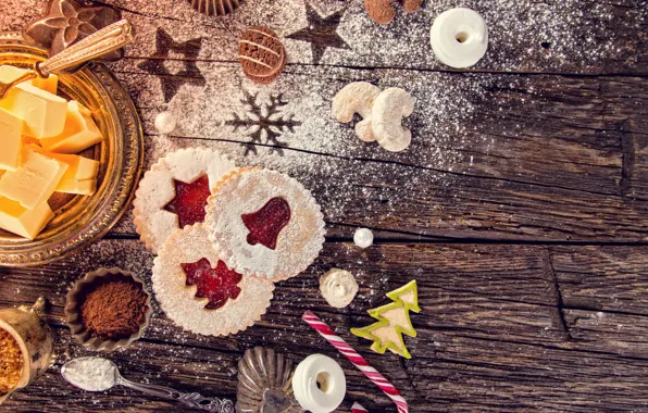 Cookies, cakes, jam, powdered sugar