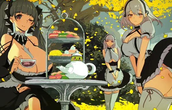 Wallpaper Big boobs, Popa, Buttock, lingerie, panties, garden, brunette, thighhighs