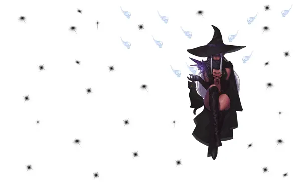 Cat, girl, magic, anime, art, witch