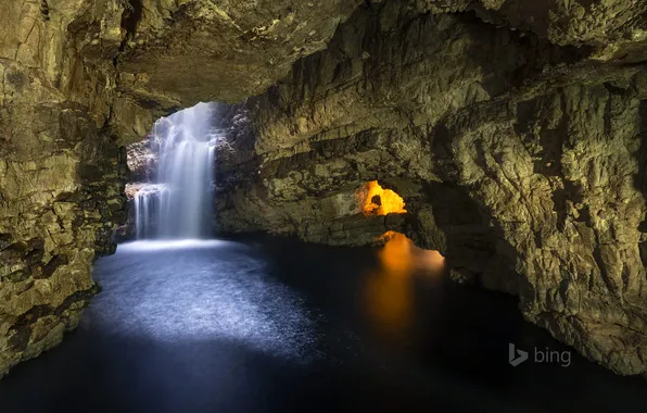 Water, light, rocks, Scotland, cave, the grotto, Smoo Cave, Durness