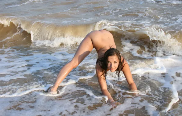 Girl, Nude, sexy, wet, Maria, sea, figure, beauty