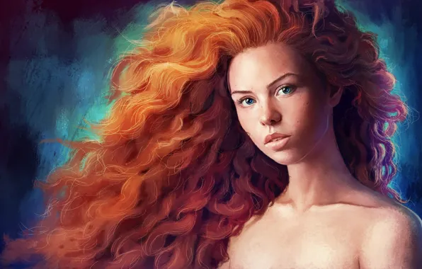 Picture look, girl, red, curls