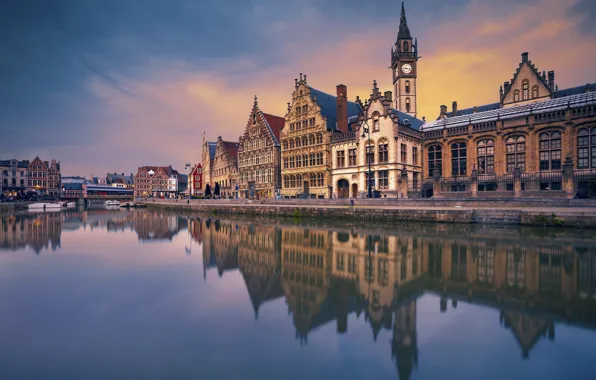 Bridge, river, home, channel, Belgium, Ghent