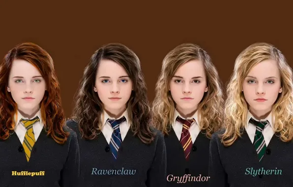 Picture Emma Watson, Hermione, faculties, slytherin, Hogwarts, Ravenclaw, Hufflepuff, Gryffindor