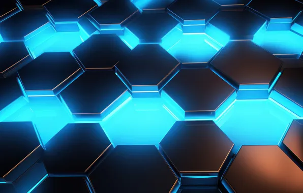 Abstraction, glow, cell, blue background, cell, abstract background, tabs, the honeycomb structure