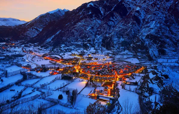 Picture mountains, lights, panorama, Spain, Benaske village