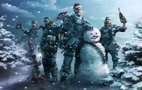 Winter, joy, snowman, men, Killzone 2
