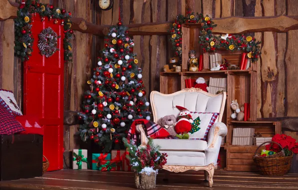 Decoration, room, balls, toys, tree, New Year, Christmas, gifts
